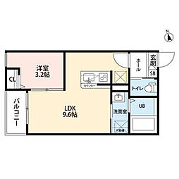 名古屋市営上飯田線 上飯田駅 徒歩10分の賃貸アパート 2階1LDKの間取り