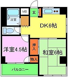 シャトレー小松里 4階2DKの間取り