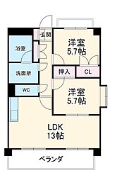 レージュ白砂 3階2LDKの間取り