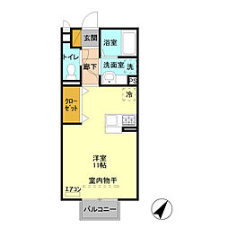 ベルテ 2階ワンルームの間取り