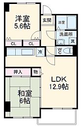 ヒルサイド森 4階2LDKの間取り