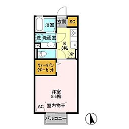 ポレール神山 1Kの間取図画像