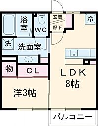 パインウッド 2階1LDKの間取り