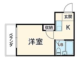 名古屋市営鶴舞線 原駅 徒歩4分の賃貸マンション 3階ワンルームの間取り