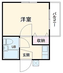 センチュリーハイツ 2階1Kの間取り