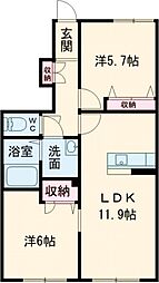 リラフォートＡ 1階2LDKの間取り