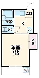 ファミール西所沢 2階1Kの間取り