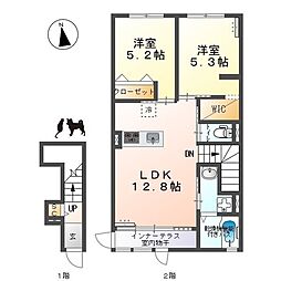 シルキー 2階2LDKの間取り