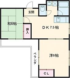 山下マンション 3階2DKの間取り