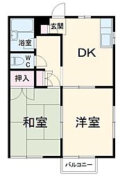 プリンスハウス 2階2DKの間取り