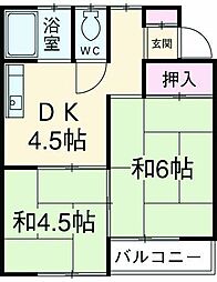 ドエルタカハシ 1階2Kの間取り