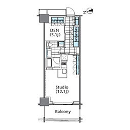 都営大江戸線 東新宿駅 徒歩5分の賃貸マンション 14階ワンルームの間取り