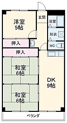 名古屋市営桜通線 徳重駅 徒歩21分の賃貸マンション 3階3LDKの間取り