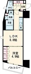 京王線 笹塚駅 徒歩8分の賃貸マンション 4階1DKの間取り