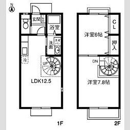 名鉄常滑線 名和駅 徒歩15分の賃貸テラスハウス 1階2LDKの間取り