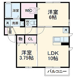 リバレイン　I 2階2LDKの間取り