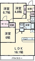 名古屋市営鶴舞線 平針駅 徒歩10分の賃貸マンション 9階3LDKの間取り