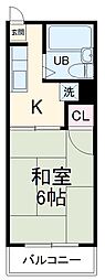 保富コーポ 2階1Kの間取り