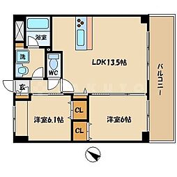 Osaka Metro長堀鶴見緑地線 今福鶴見駅 徒歩3分の賃貸マンション 5階2LDKの間取り