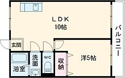 平野マンション 2階1LDKの間取り