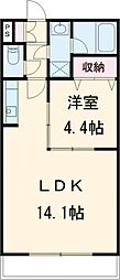JR身延線 柚木駅 徒歩8分の賃貸マンション 3階1LDKの間取り