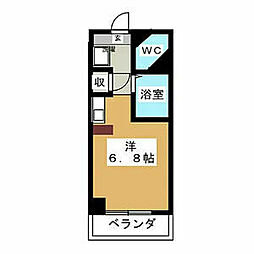 名古屋市営鶴舞線 塩釜口駅 徒歩8分の賃貸マンション 2階ワンルームの間取り