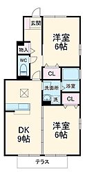 グランディールA 2LDKの間取図画像