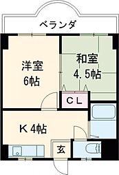 フジビル佐貫 4階2Kの間取り