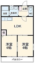 クレセール・カマタ 2階2DKの間取り