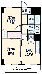 デイム橋本 9階2DKの間取り