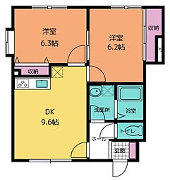 コンフォート大栄Ａ棟 1階2DKの間取り