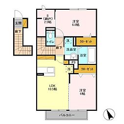 京成松戸線 八柱駅 徒歩9分の賃貸アパート 2階2LDKの間取り