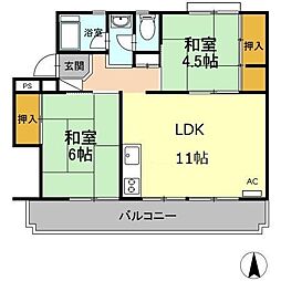 コーポ瀬尾 2階2LDKの間取り