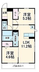 つくばエクスプレス 三郷中央駅 徒歩12分の賃貸アパート 2階2LDKの間取り