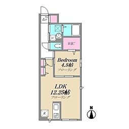 クローバーコート 1階1LDKの間取り