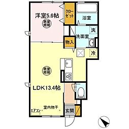 セジュール東中根 1階1LDKの間取り