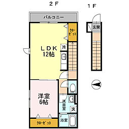 ソワーニュ 2階1LDKの間取り