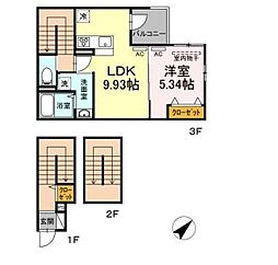 JR山手線 大崎駅 徒歩6分の賃貸アパート 3階1LDKの間取り