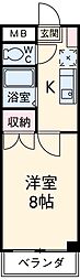 メタモルフゥオー中島 1Kの間取図画像