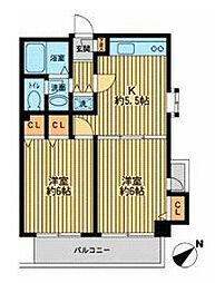 JR総武線 東中野駅 徒歩10分の賃貸マンション 1階2Kの間取り