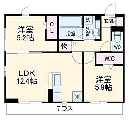 ソラーレ 1階2LDKの間取り