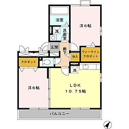 愛知環状鉄道 六名駅 徒歩25分の賃貸アパート 2階2LDKの間取り