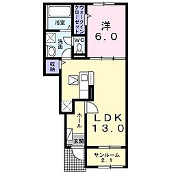 コスモ吉良1 1LDKの間取図画像