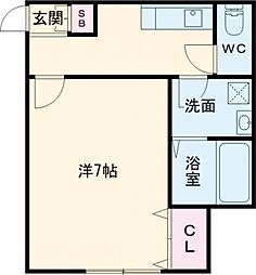 プラスペアティ 2階1Kの間取り