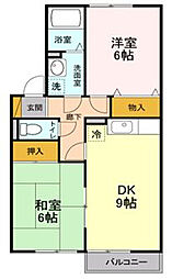 西武新宿線 狭山市駅 徒歩9分の賃貸アパート 1階2DKの間取り