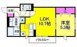 ＡＸＩＳ松戸 3階1LDKの間取り