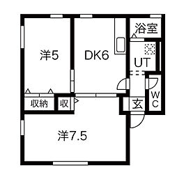 レトア絹香A 2階2DKの間取り