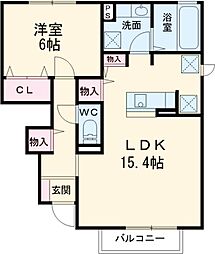 京王高尾線 めじろ台駅 徒歩16分の賃貸アパート 1階1LDKの間取り