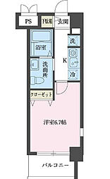 JR中央線 立川駅 徒歩16分の賃貸マンション 6階1Kの間取り