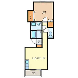 ラ・ヴィーニュ　エクセレント 2階1LDKの間取り